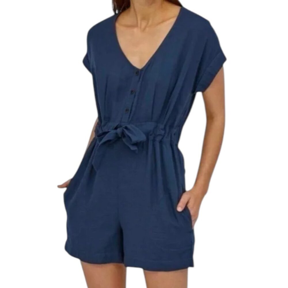 Patagonia Organic Cotton Short Sleeve V Neck Navy Blue Romper